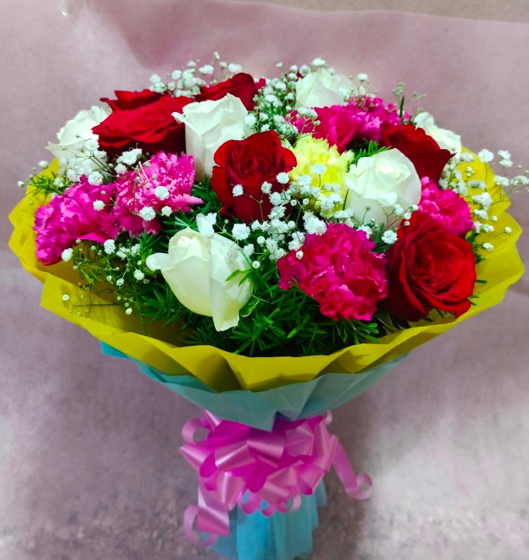 Vibrant Exotic Mix Roses &Carnations Bouquet